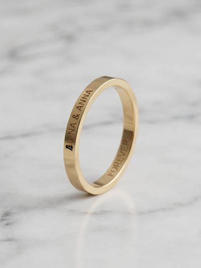 Custom Engraved Gold Wedding Band • Inner Outer Script Engraving Promise Ring
