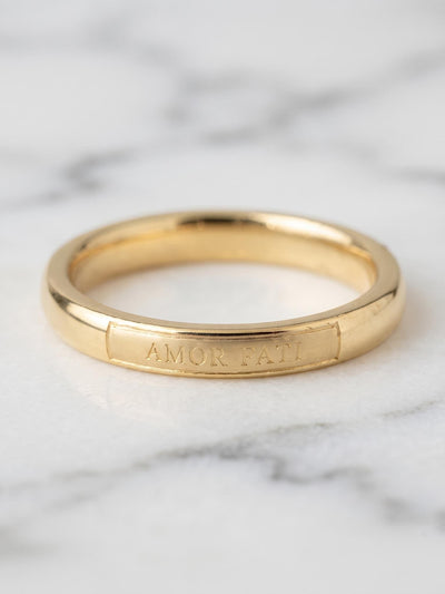 Engraved Gold Band Ring – Minimalist "Amor Fati" Stoic Jewelry