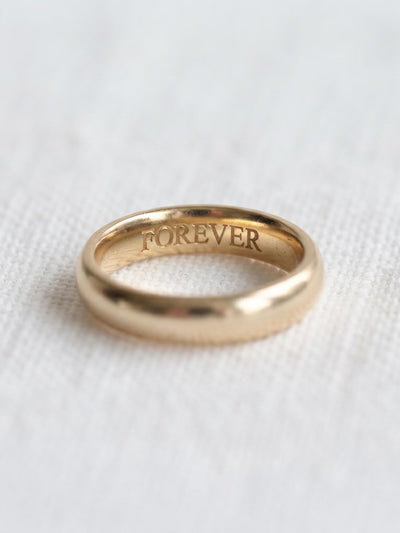 Personalized Gold Band Ring – Hidden "FOREVER" Engraved Promise Ring, Dome Design