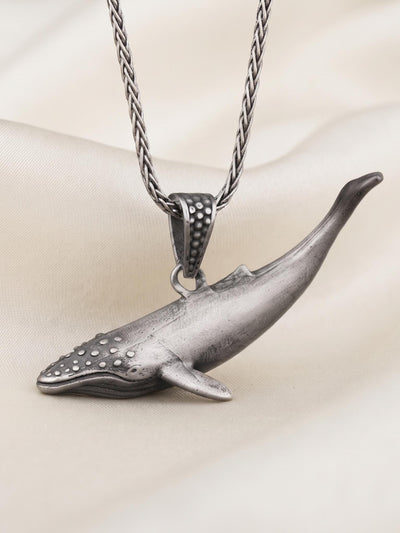 Sterling Silver Whale Pendant Necklace, Oxidized Marine Life Jewelry, Coastal Gift