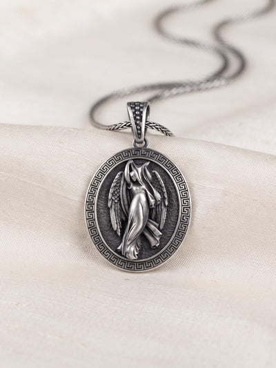 Vintage Sterling Silver Angel Wing Pendant Necklace, Gothic Religious Jewelry