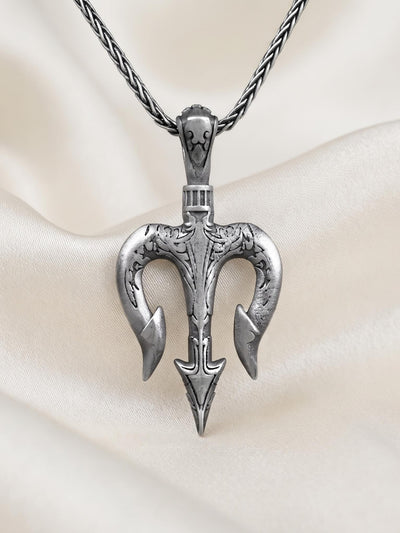 Sterling Silver Trishul Pendant, Lord Shiva Trident Necklace, Gothic Amulet