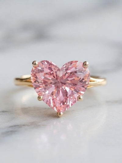 Heart Cut Pink Gemstone Sapphire Solitaire Ring, Romantic Gold Ring, Dainty Heart Bridal Jewelry.