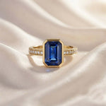 Royal Blue Sapphire Gold Ring with Diamond Accents Timeless Royal Blue Gemstone Cocktail Ring