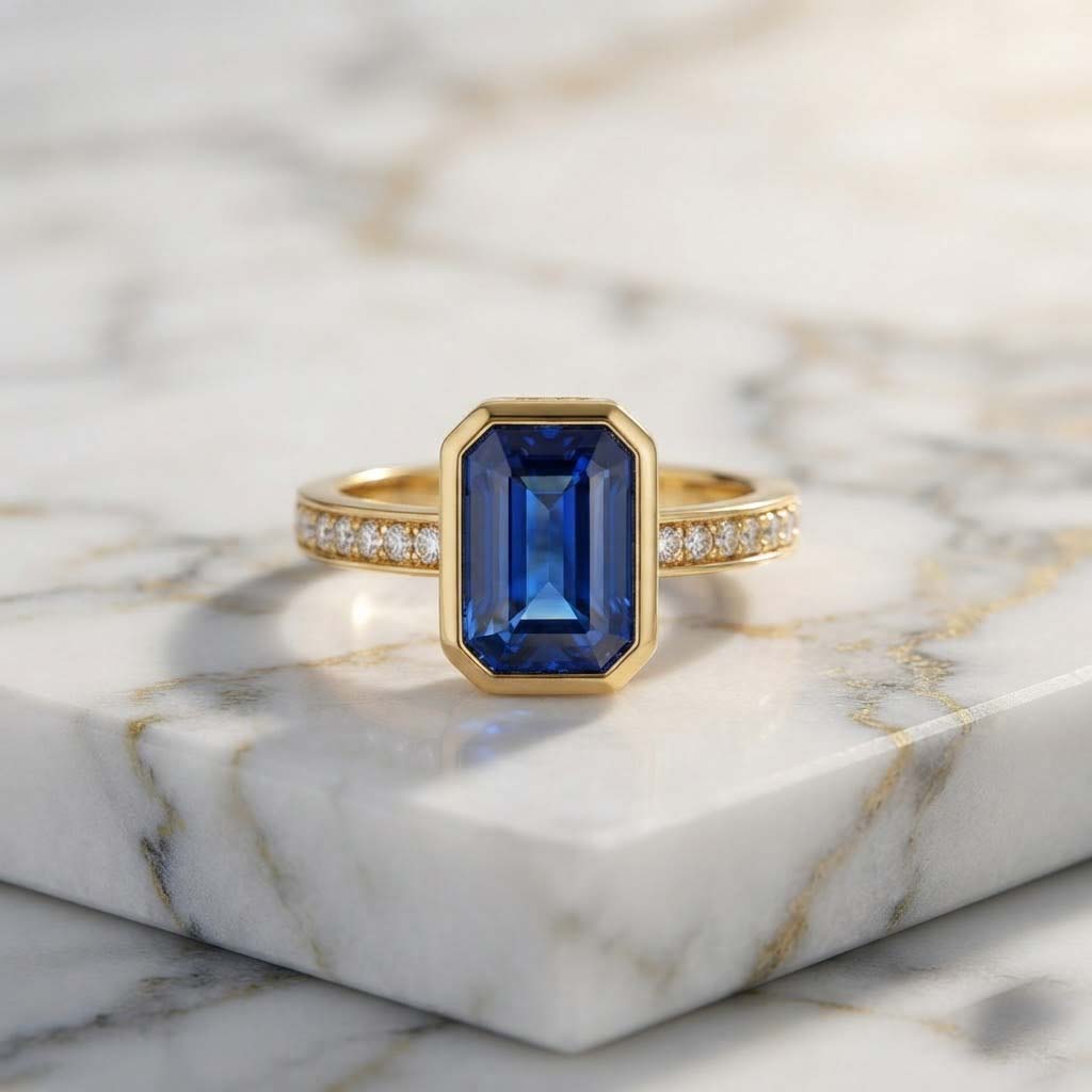 Royal Blue Sapphire Gold Ring with Diamond Accents Timeless Royal Blue Gemstone Cocktail Ring