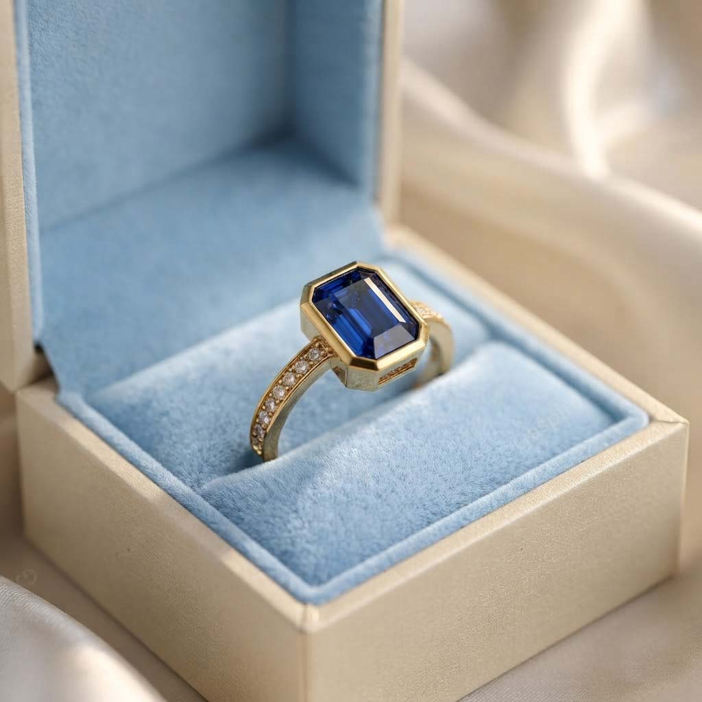 Royal Blue Sapphire Gold Ring with Diamond Accents Timeless Royal Blue Gemstone Cocktail Ring