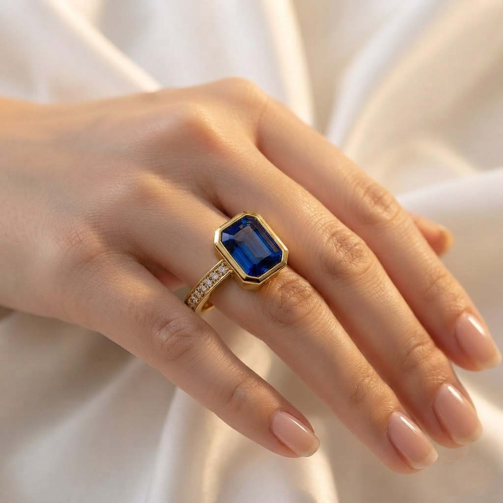 Royal Blue Sapphire Gold Ring with Diamond Accents Timeless Royal Blue Gemstone Cocktail Ring