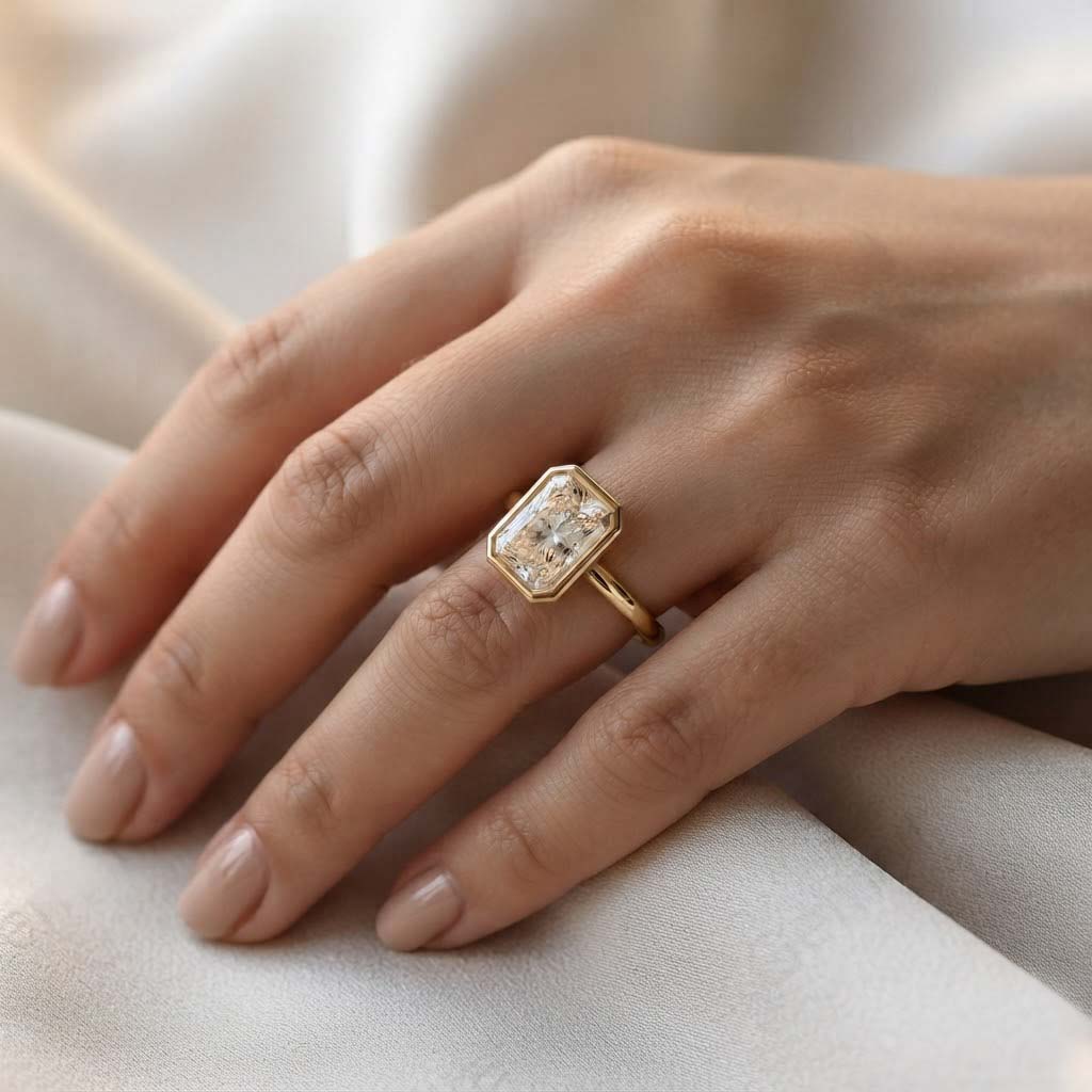 Elegant Champagne-Cut Gold Ring with Rectangular Solitaire Gemstone ring