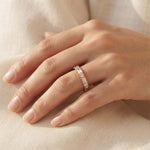 Rose Gold Eternity Band Ring with Alternating Baguette and Round Stones