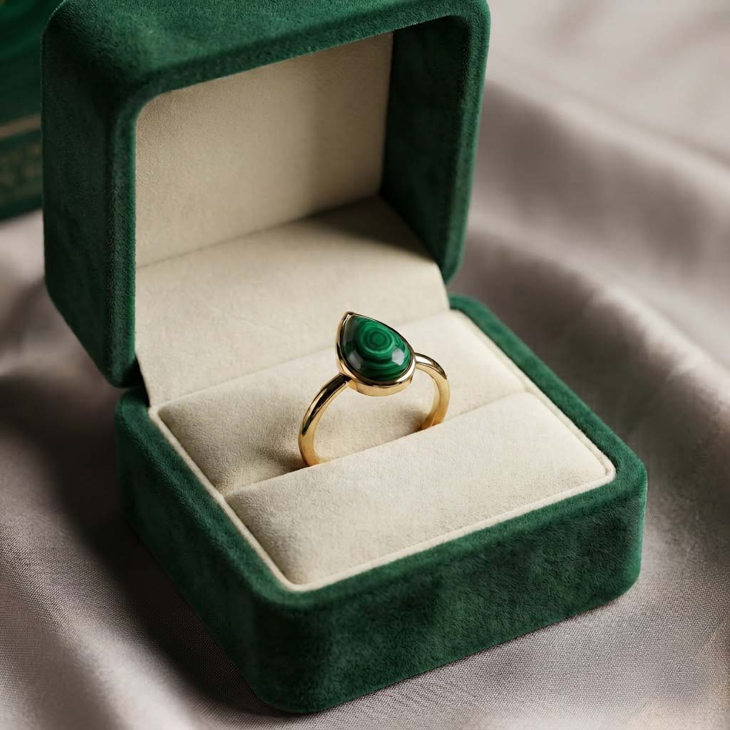 Elegant Green Malachite Teardrop Ring in Gold – Minimalist Statement Jewelry