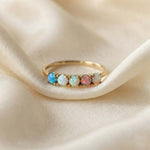 Opal Beaded Gold Band Ring Elegant Multicolor Opal Gold Ring
