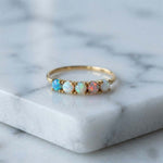 Opal Beaded Gold Band Ring Elegant Multicolor Opal Gold Ring