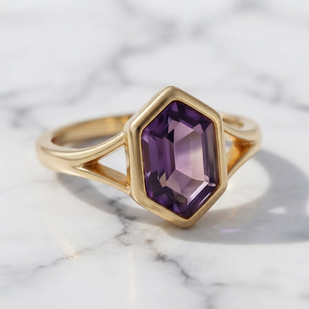 Natural Amethyst Gemstone Gold-Plated Sterling Silver Statement Ring