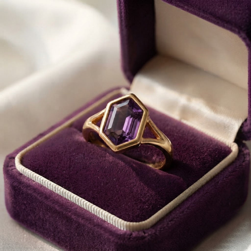 Natural Amethyst Gemstone Gold-Plated Sterling Silver Statement Ring