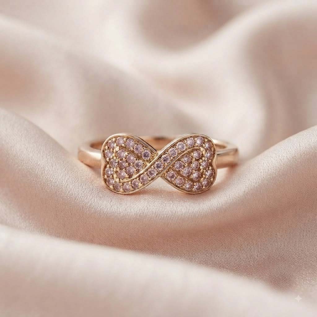 Rose Gold Twisted Infinity Ring Sparkling Infinity Knot Ring Rose Gold Infinity Love Ring