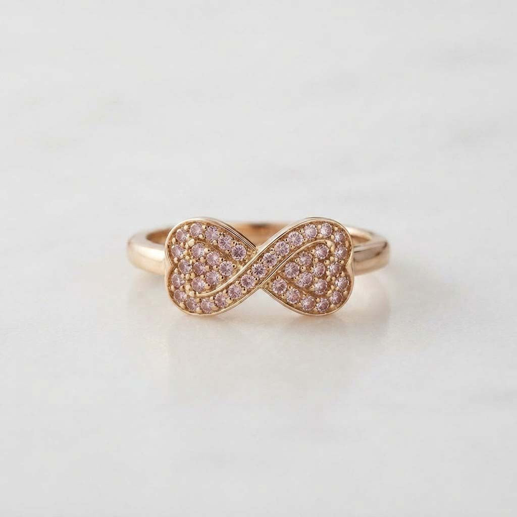 Rose Gold Twisted Infinity Ring Sparkling Infinity Knot Ring Rose Gold Infinity Love Ring