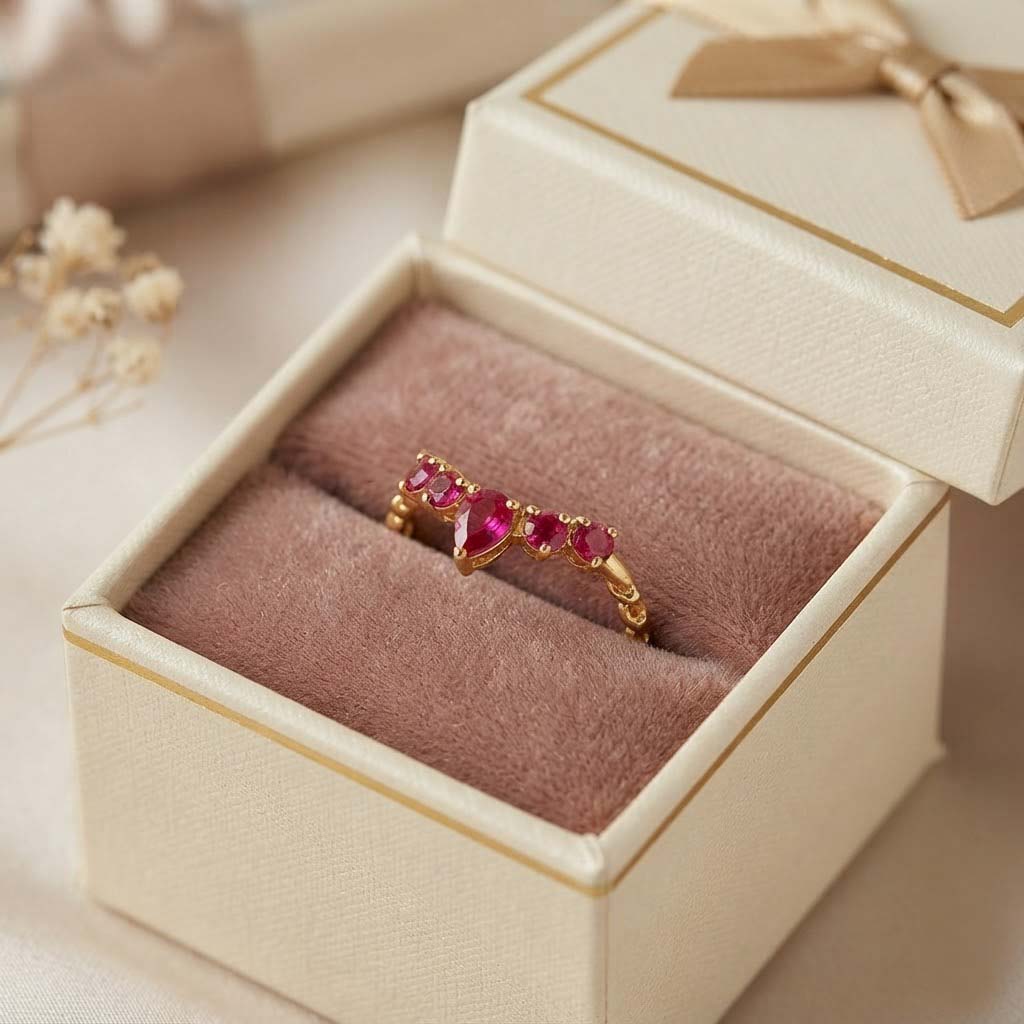 Elegant Gold Ruby Teardrop Ring – Vintage-Inspired Red Gemstone Jewelry