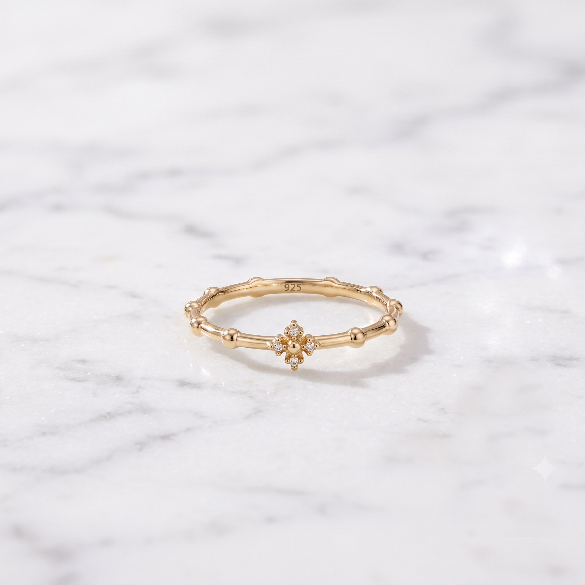 Delicate Floral Crystal Ring Minimalist Gold Flower Ring Elegant 925 Sterling Silver Gold Plated Floral Ring