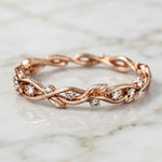 Rose Gold Floral Vine Wedding Band, Moissanite Accent Stones, Handcrafted Jewelry