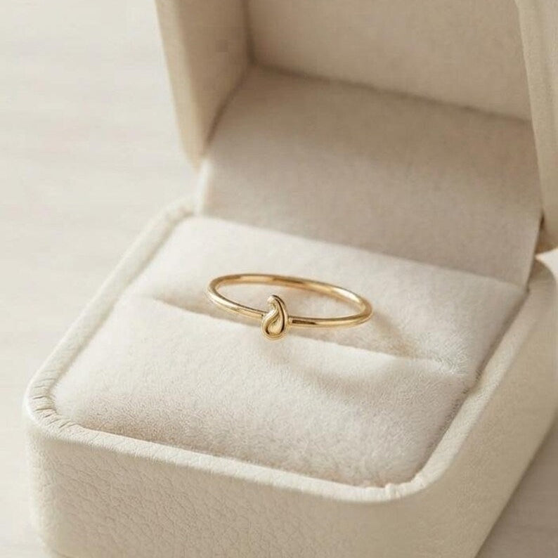 Teardrop Ring, Tiny Drop Gold Ring, 925 Sterling Silver with Yellow Gold Plating, Delicate Stackable Ring, Everyday Chic Jewelry.