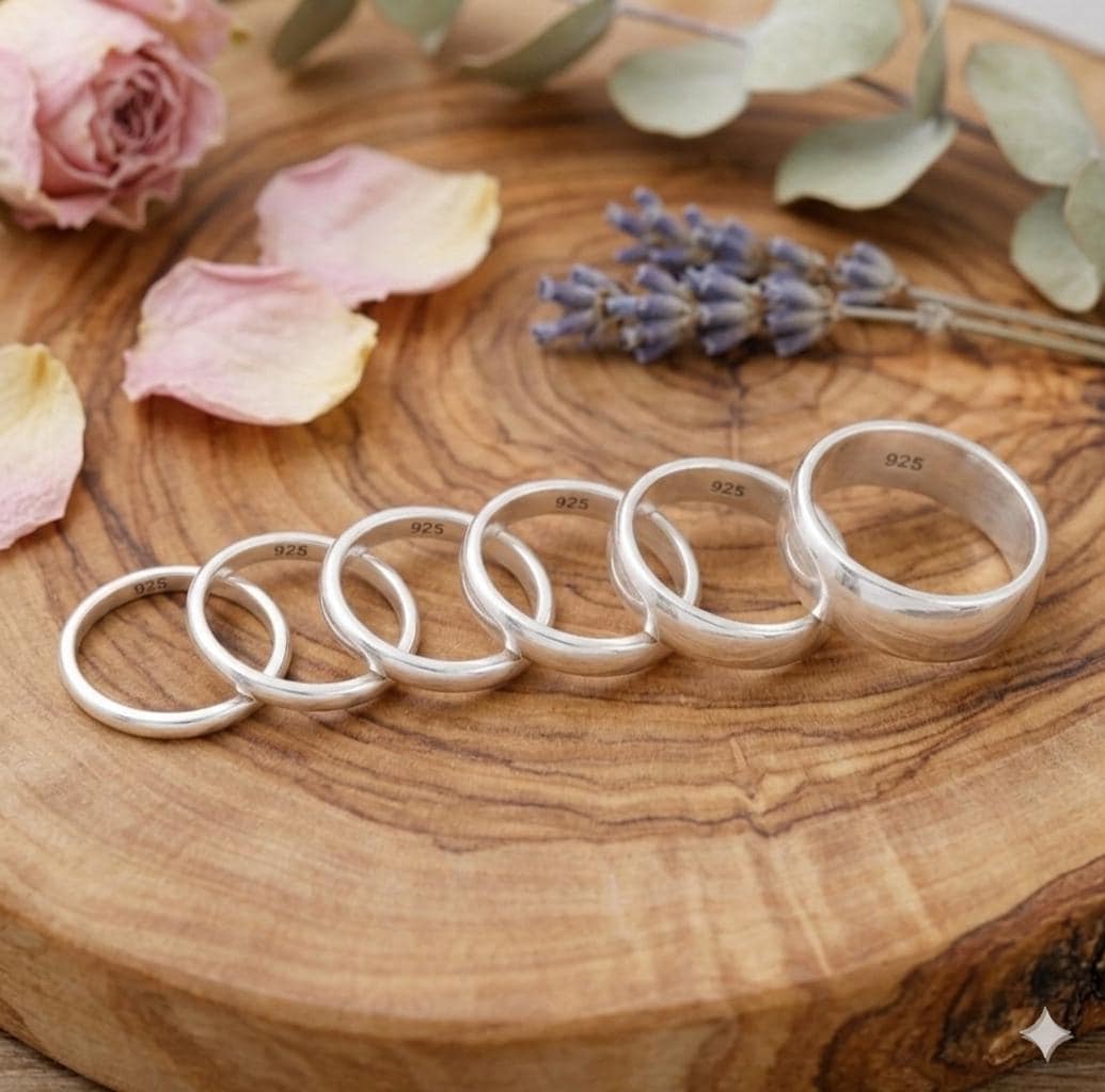 Solid 925 Sterling Silver Comfort Fit Band Ring, High Polish Minimalist Stacking Ring