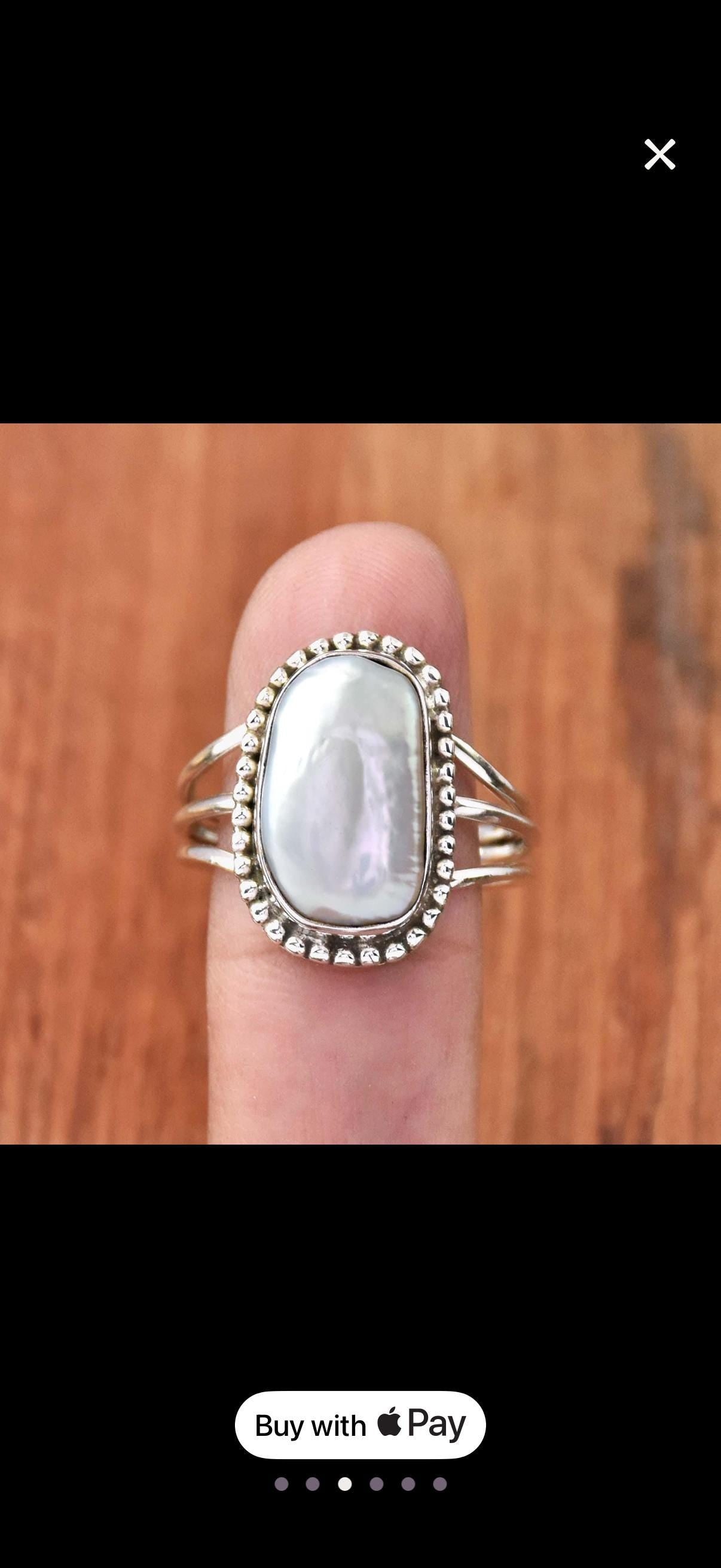 Handmade Oval Baroque Pearl Ring, 925 Sterling Silver, Boho Statement Jewelry