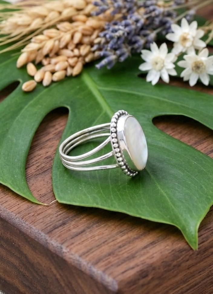 Handmade Oval Baroque Pearl Ring, 925 Sterling Silver, Boho Statement Jewelry