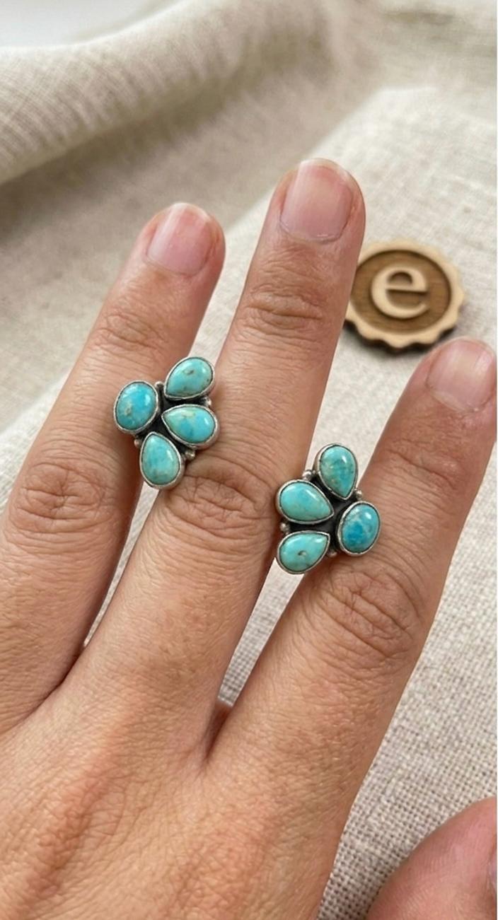 Mohave Turquoise Cluster Stud Earrings, Handmade Sterling Silver, Boho Southwestern Jewelry