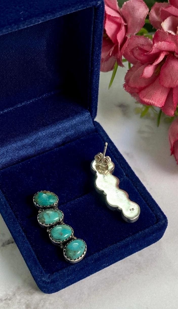 Mohave Turquoise Dangle Earrings, Sterling Silver, Boho Statement, Multi Stone Drop, Southwestern Style