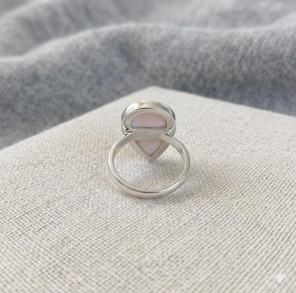 Pink Larimar Teardrop Ring, 925 Sterling Silver, Pear Gemstone, Boho Statement Jewelry