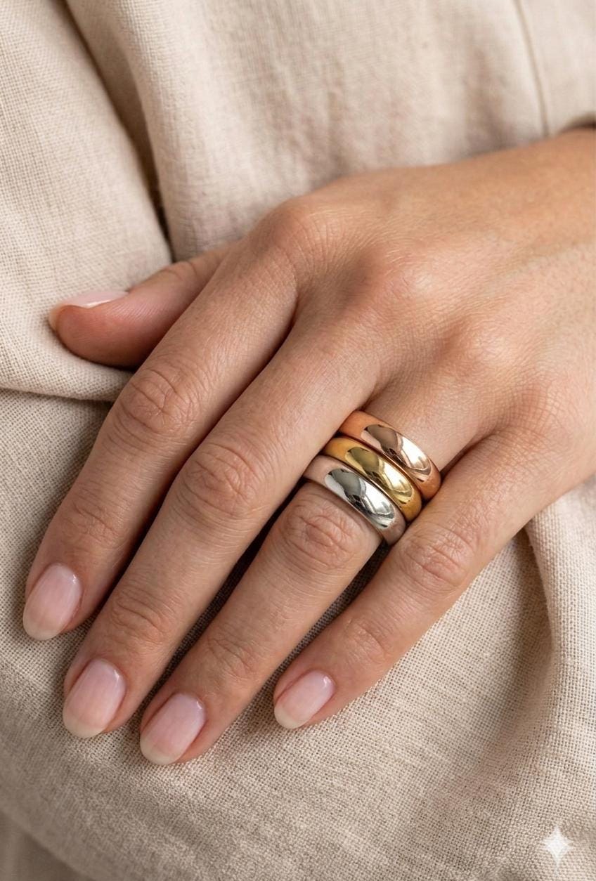 Chunky Dome Ring Set, Sterling Silver, Gold, Rose Gold, Minimalist Stacking Band