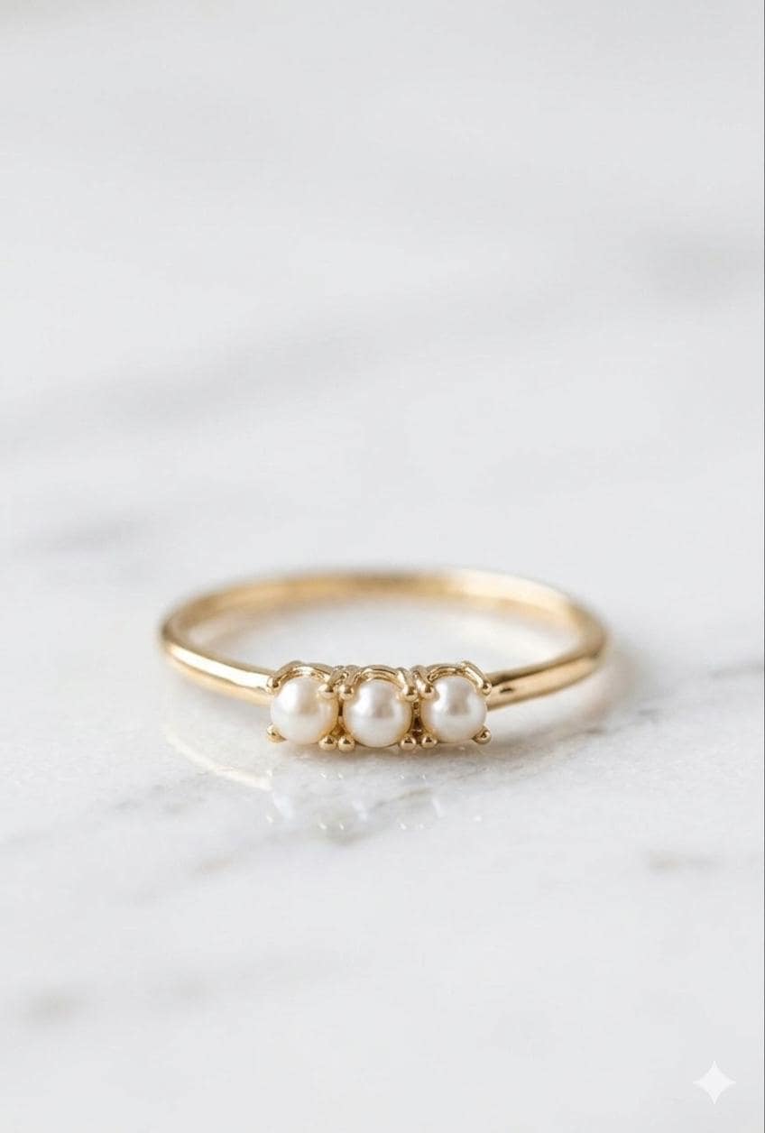 Pearl Stacking Ring Set, Sterling Silver Gold Rose Gold, Minimalist Band Jewelry