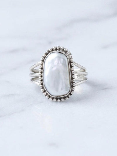 Handmade Oval Baroque Pearl Ring, 925 Sterling Silver, Boho Statement Jewelry