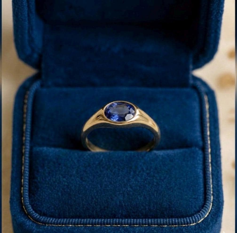 Oval Blue Sapphire Bezel Ring, 925 Sterling Silver, Minimalist Signet Band, September Birthstone Solitaire