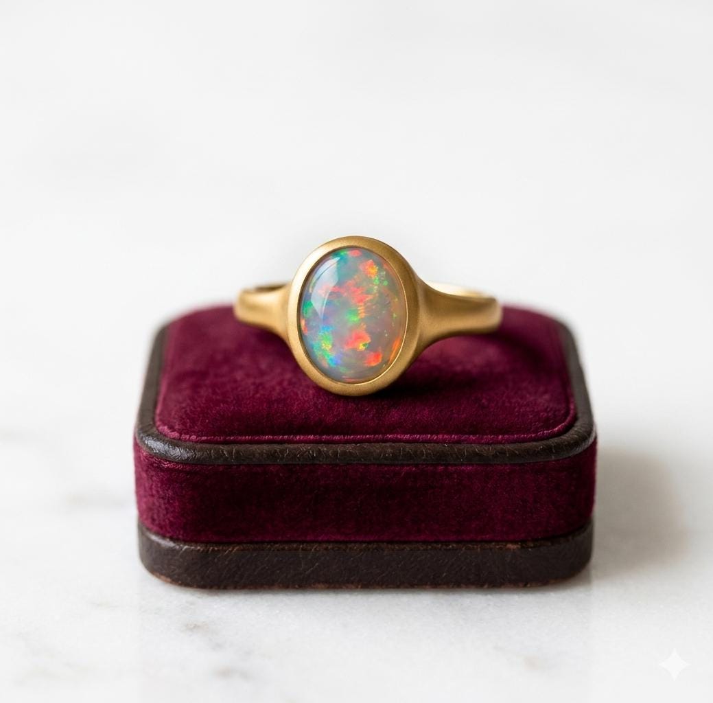 Oval Ethiopian Opal Signet Ring, 925 Sterling Silver Statement Band, October Birthstone Jewelry