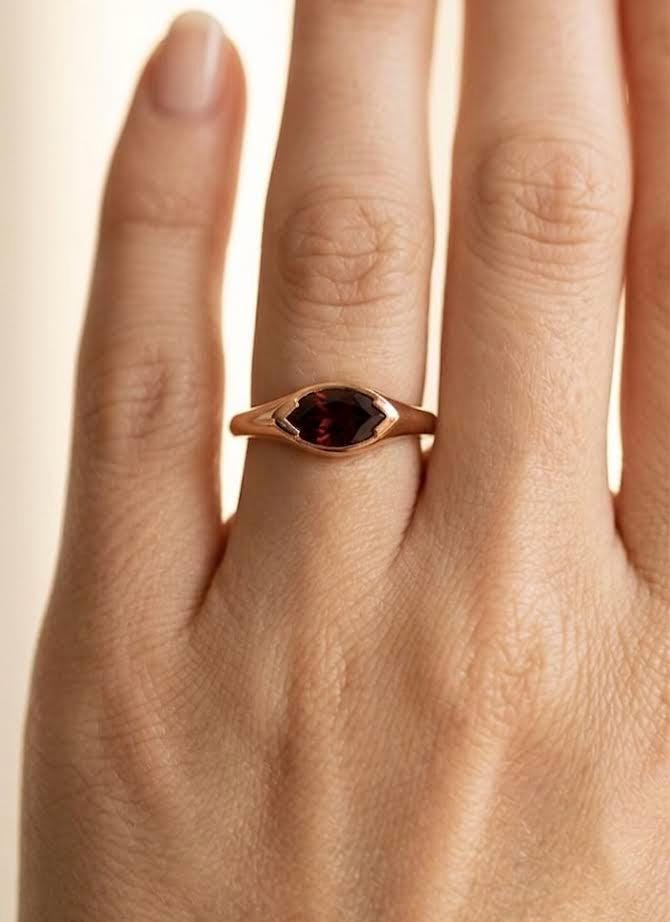 Marquise Cut Garnet Ring, 925 Sterling Silver, January Birthstone, Minimalist Stackable Ring