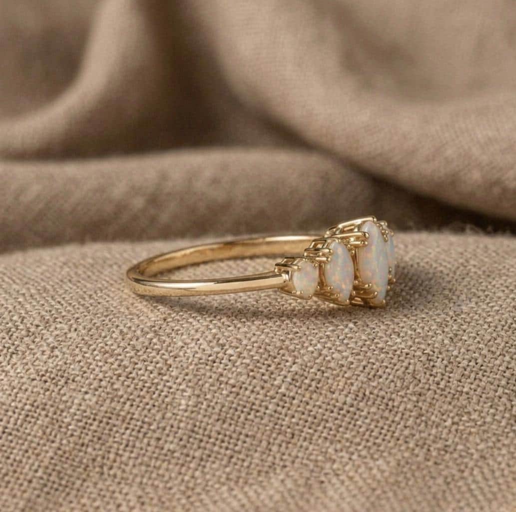 Marquise Opal Ring, Gold Plated, Vintage Inspired, Dainty Band, October Birthstone
