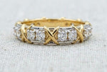 Two-Tone Moissanite Eternity Band Ring, Sterling Silver Gold Cross Stitch Motif