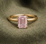 Emerald Cut Pink Sapphire Solitaire Ring, 14K Yellow Gold, Minimalist Pastel Statement