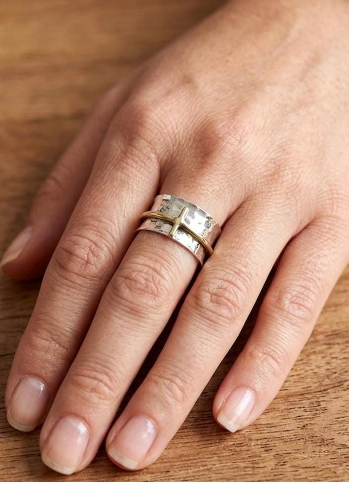 Hammered Sterling Silver Cross Ring, Wide Band Statement, Minimalist Religious Jewelry