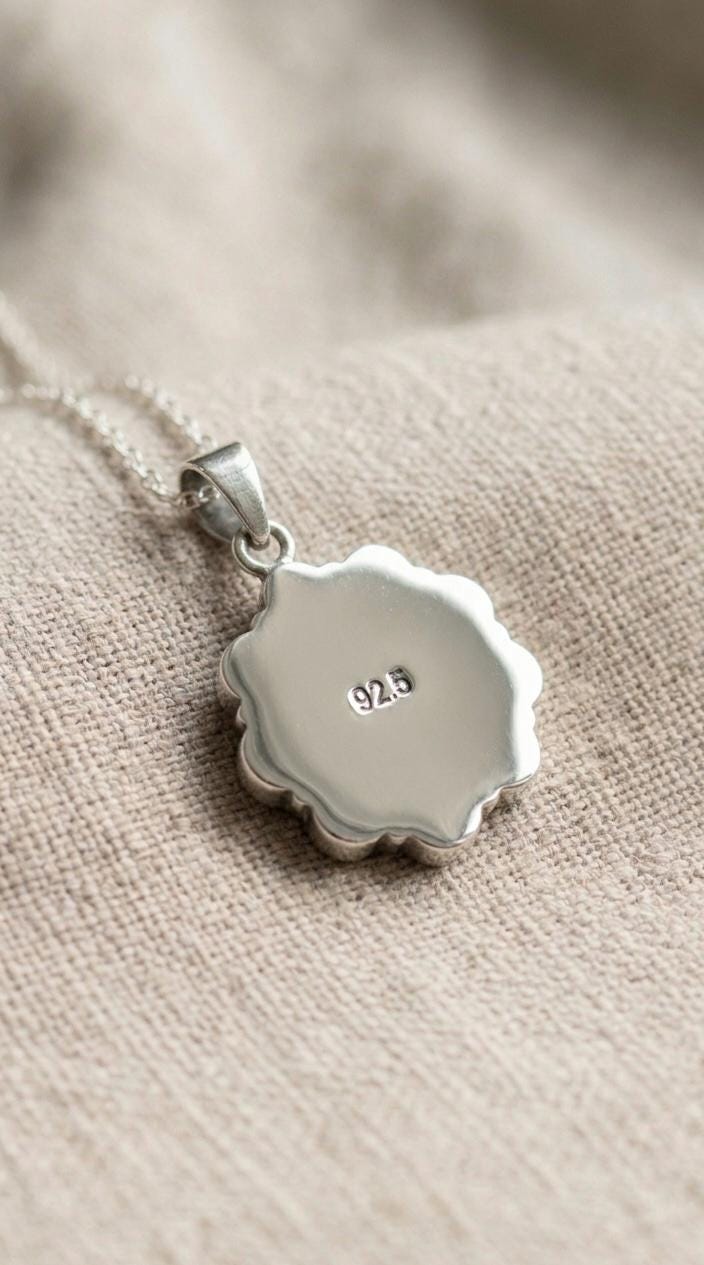 Mohave Turquoise Flower Pendant, Sterling Silver Boho Charm, Oxidized Floral Statement Jewelry