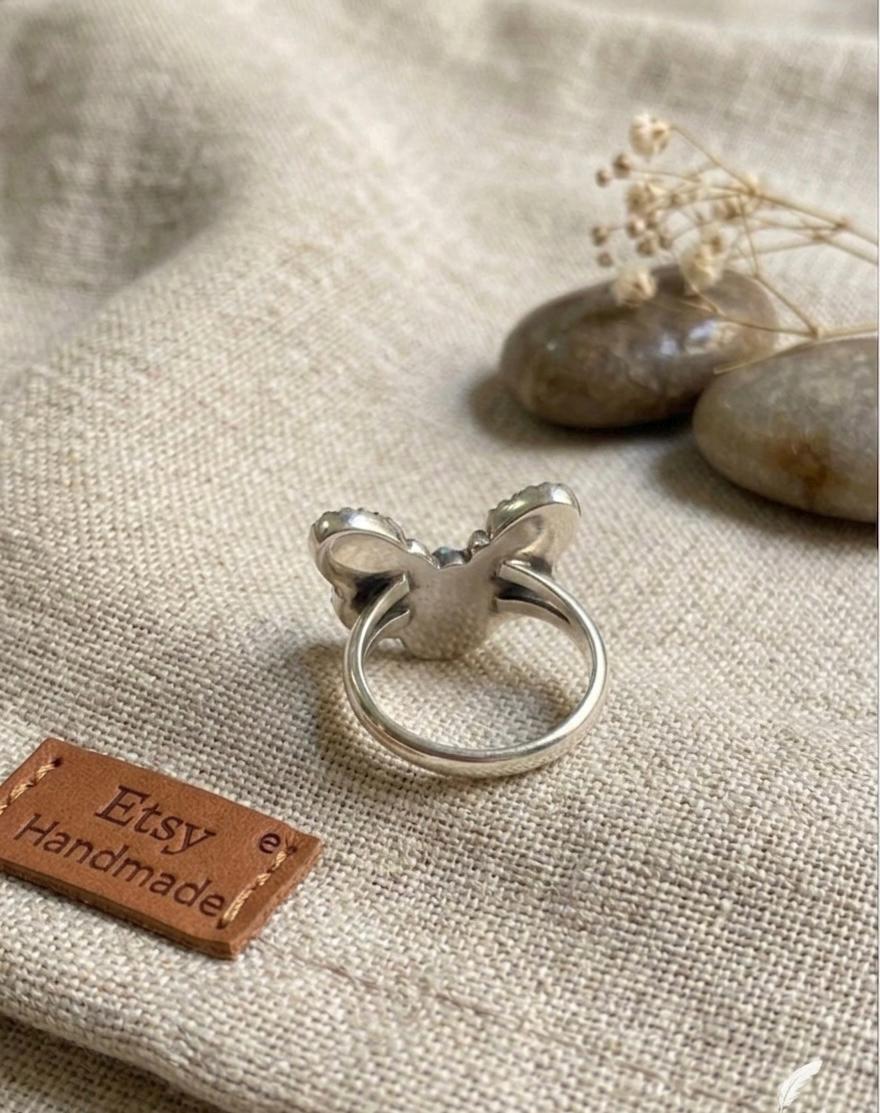 Mohave Turquoise Cluster Ring, 925 Sterling Silver, Boho Southwestern Statement Jewelry