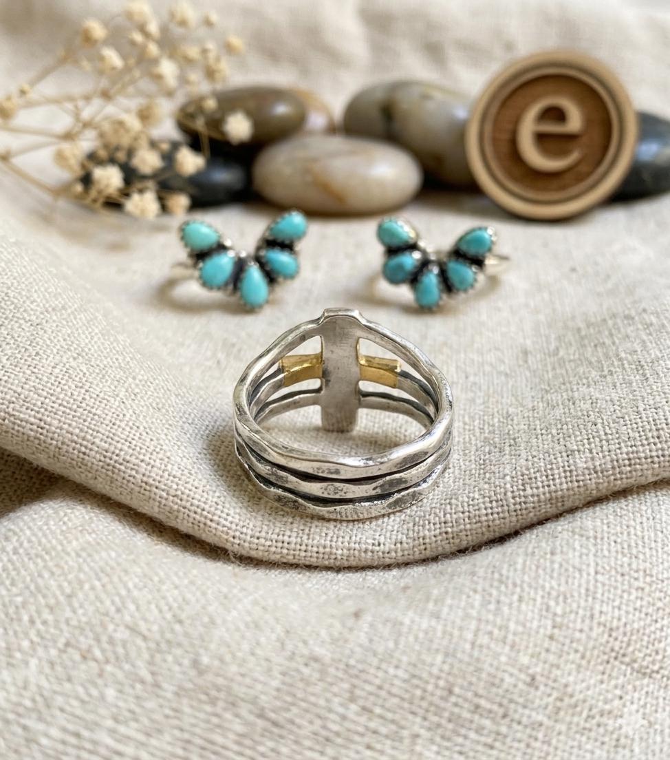 Two-Tone Gold Cross Sterling Silver Ring, Minimalist Faith Jewelry