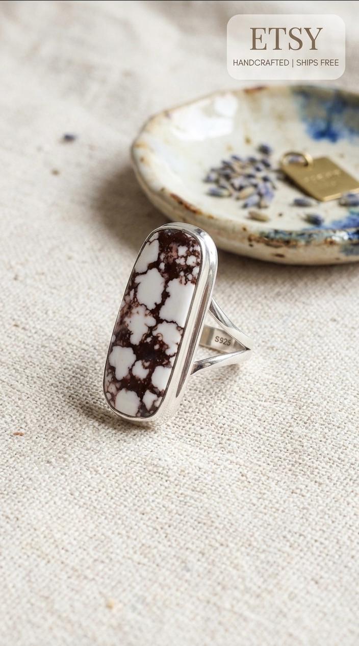 Genuine Magnesite Wild Horse Ring, Sterling Silver, Boho Statement Jewelry
