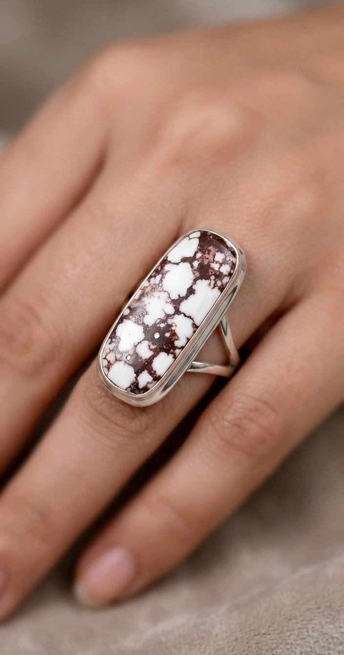 Genuine Magnesite Wild Horse Ring, Sterling Silver, Boho Statement Jewelry