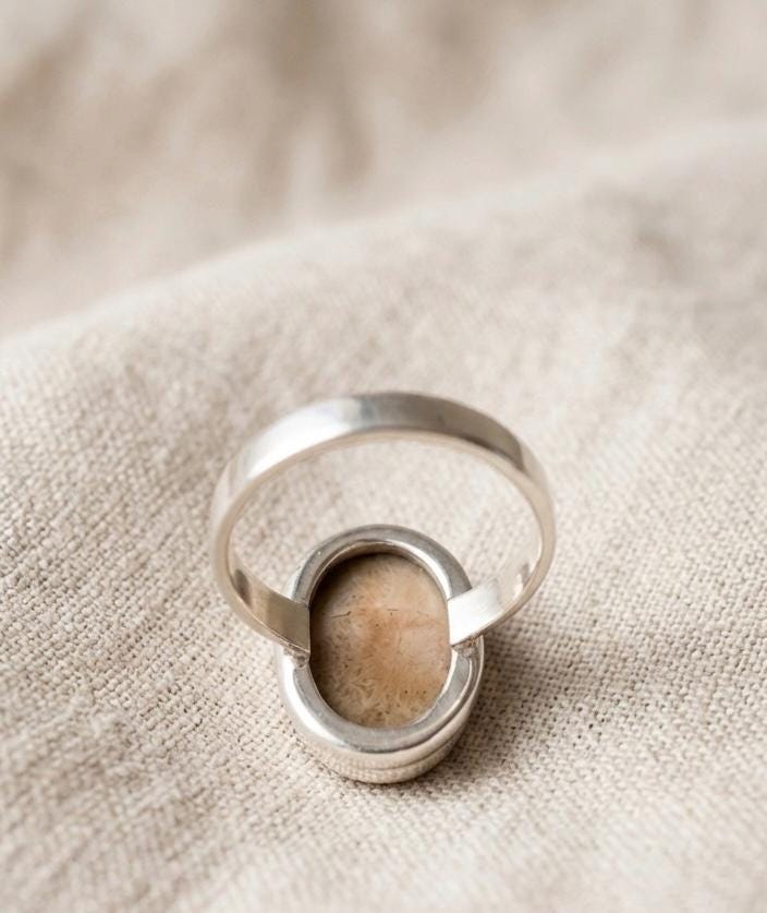 Oval Pink Larimar Sterling Silver Ring, Boho Statement Jewelry