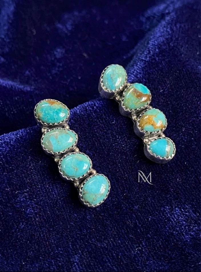 Mohave Turquoise Dangle Earrings, Sterling Silver, Boho Statement, Multi Stone Drop, Southwestern Style