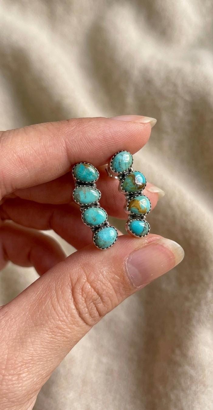Mohave Turquoise Dangle Earrings, Sterling Silver, Boho Statement, Multi Stone Drop, Southwestern Style