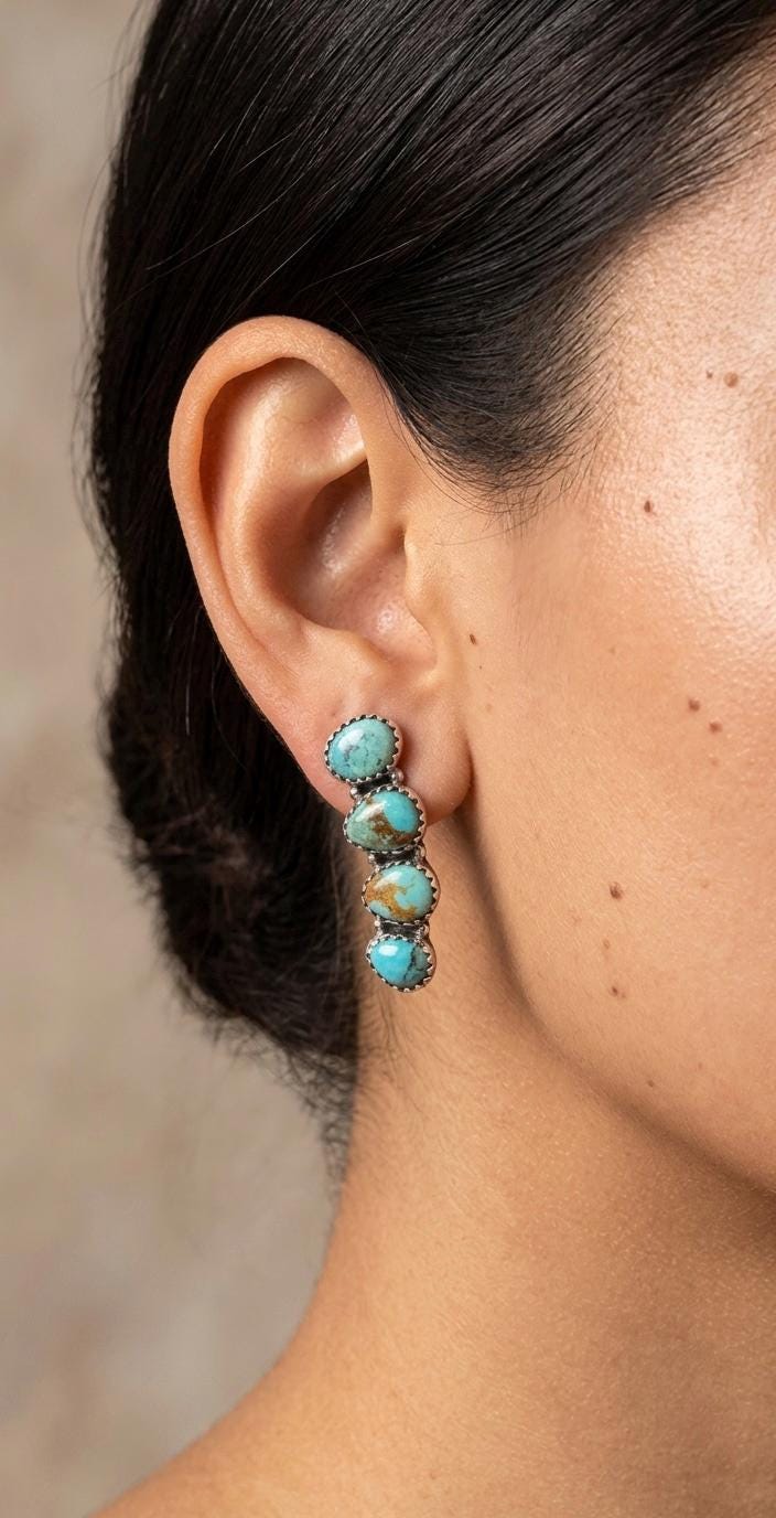 Mohave Turquoise Dangle Earrings, Sterling Silver, Boho Statement, Multi Stone Drop, Southwestern Style