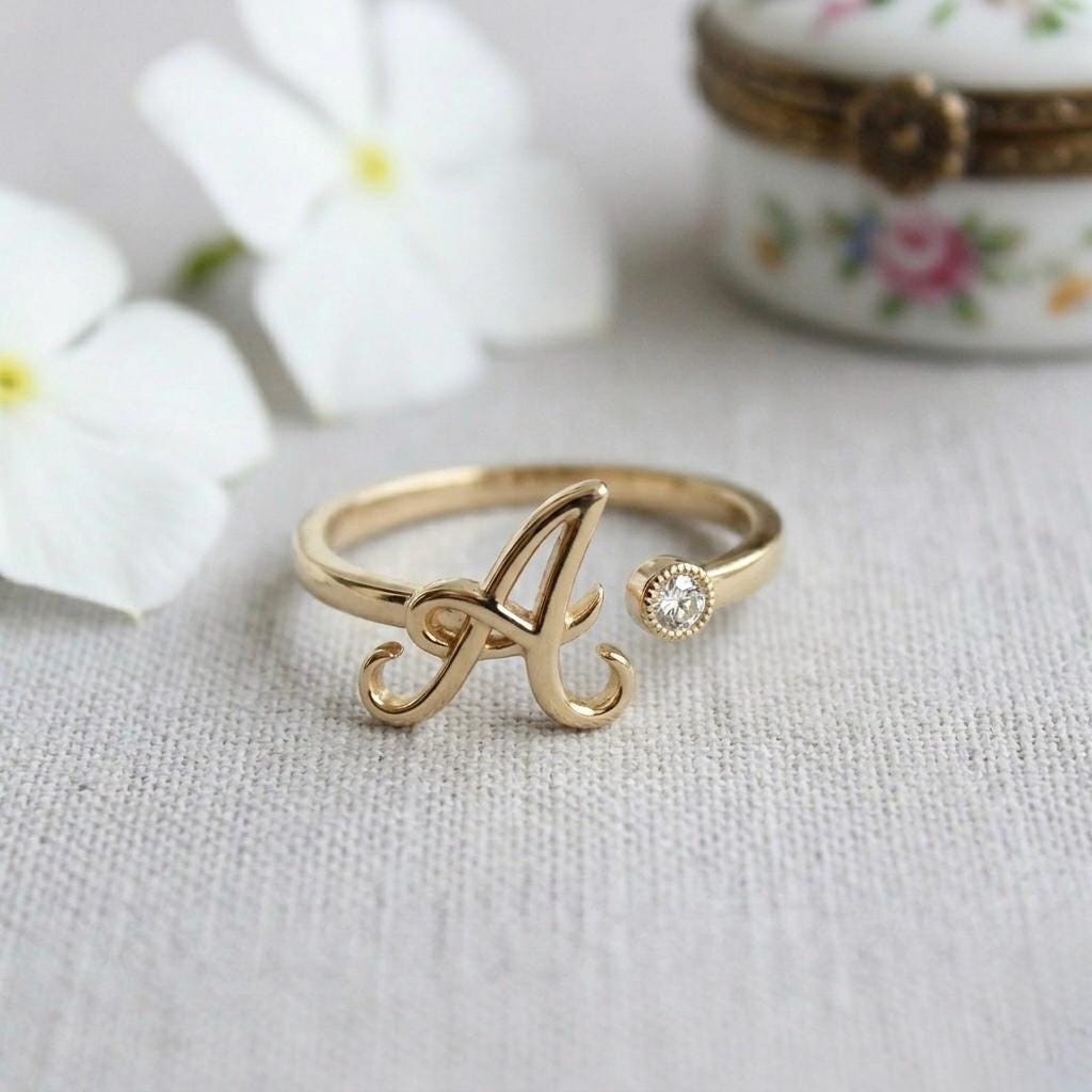 Custom Initial Ring, Sterling Silver Alphabet Letter, Stacking Name Ring